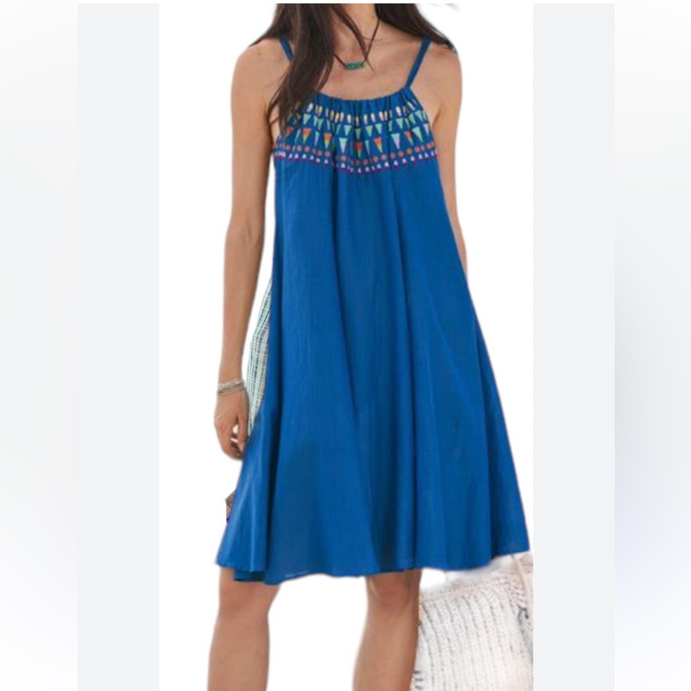 Chic Blue Embroidered Mini Dress